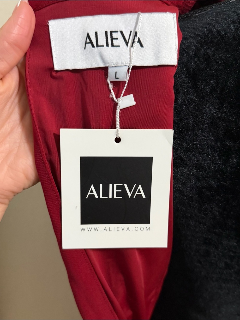 Aliava Maxine Crepe Midi Dress Maroon High Neck Draped Shoulder Bodycon L NWT - Picture 12 of 13